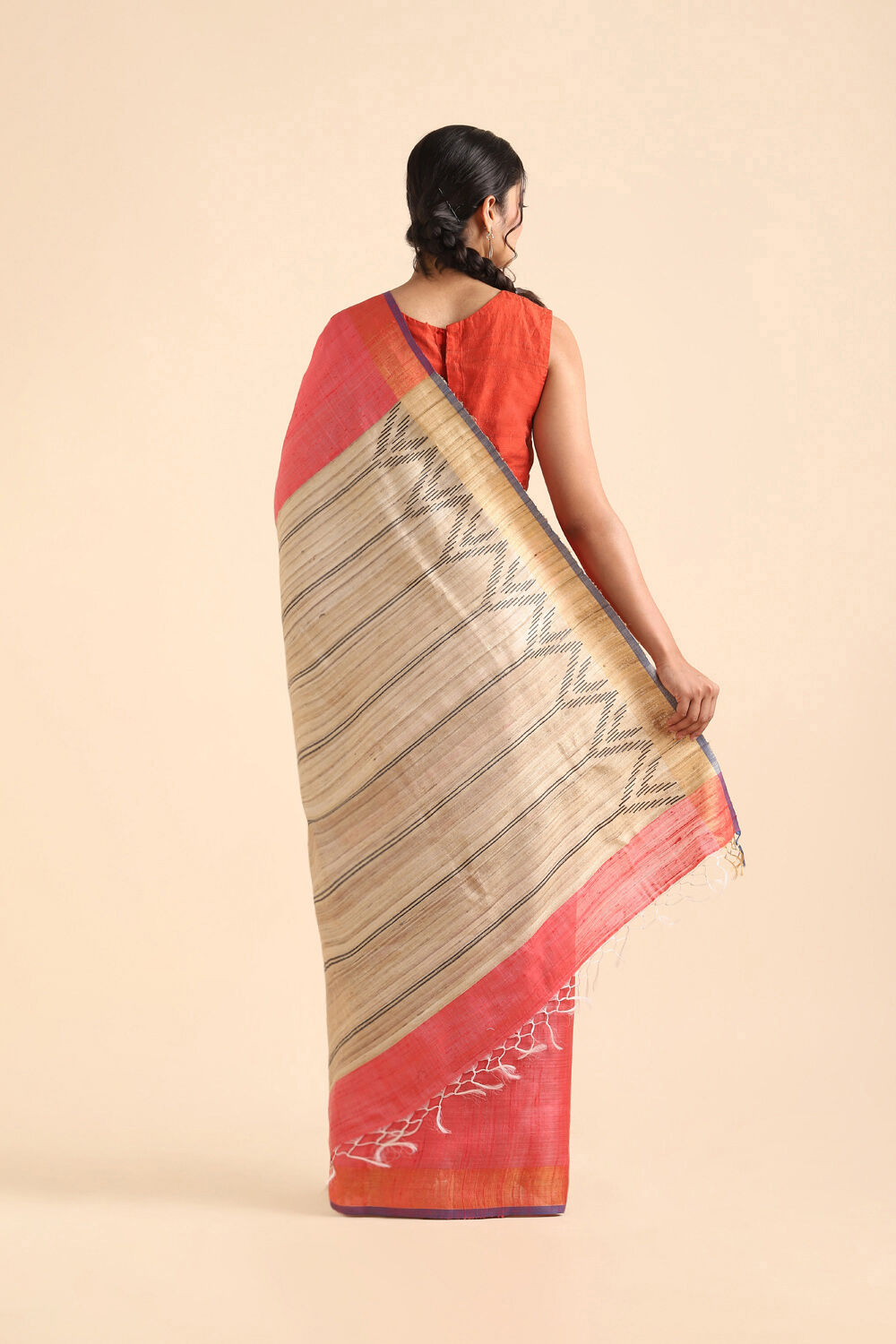Red Pure Tussar Silk Bhagalpuri Saree image number null