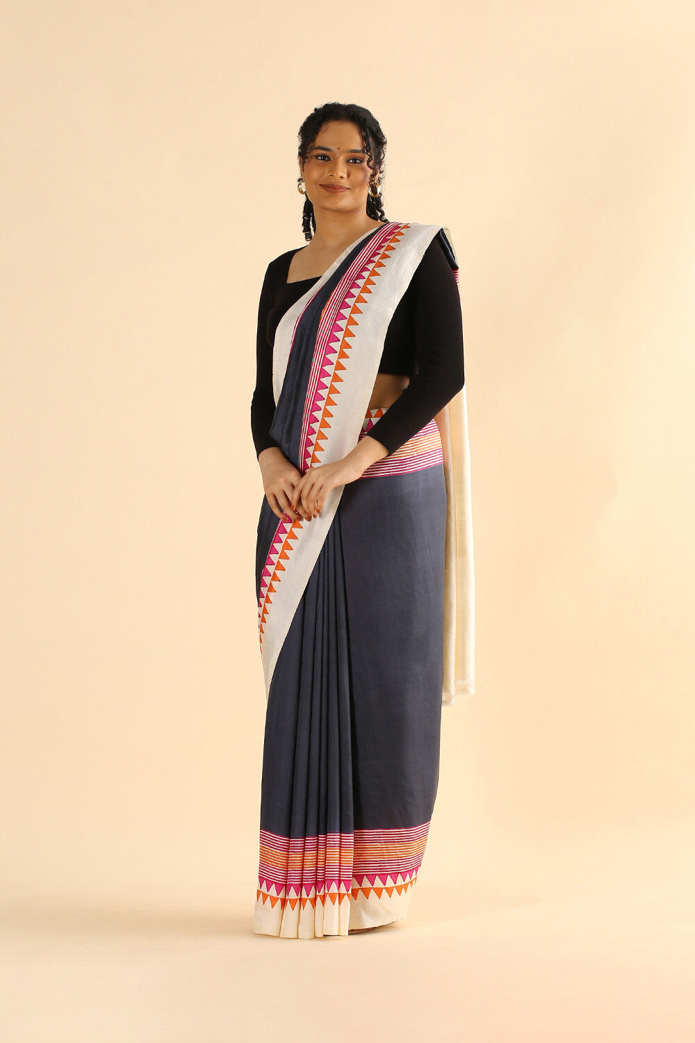 Black Pure Silk Printed Saree image number null