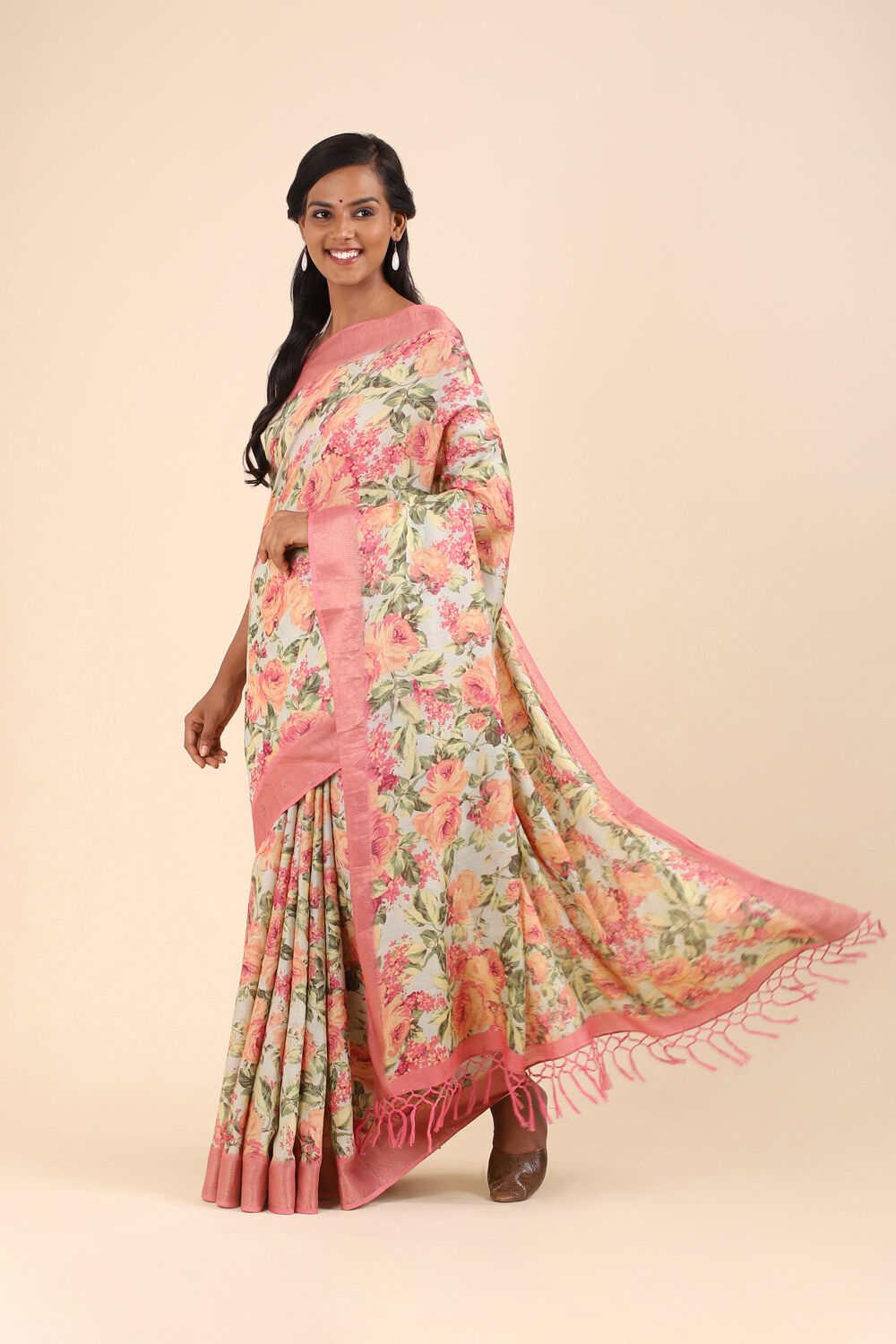 Pink Pure Tussar Digital Printed Saree image number null
