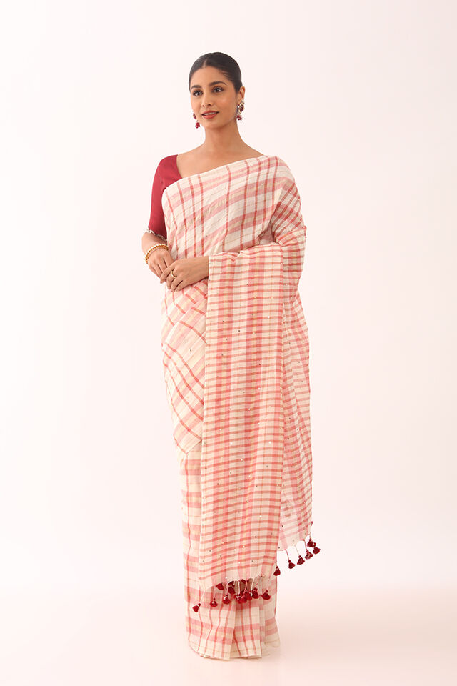Off-White Woven Silk Khadi Cotton Bengali Saree