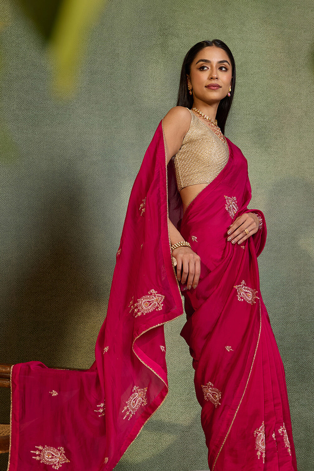 Pink Embroidered Pure Viscose Saree image number null