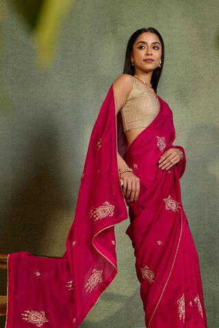 Pink Embroidered Pure Viscose Saree image number