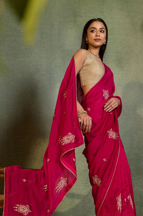 Pink Embroidered Pure Viscose Saree