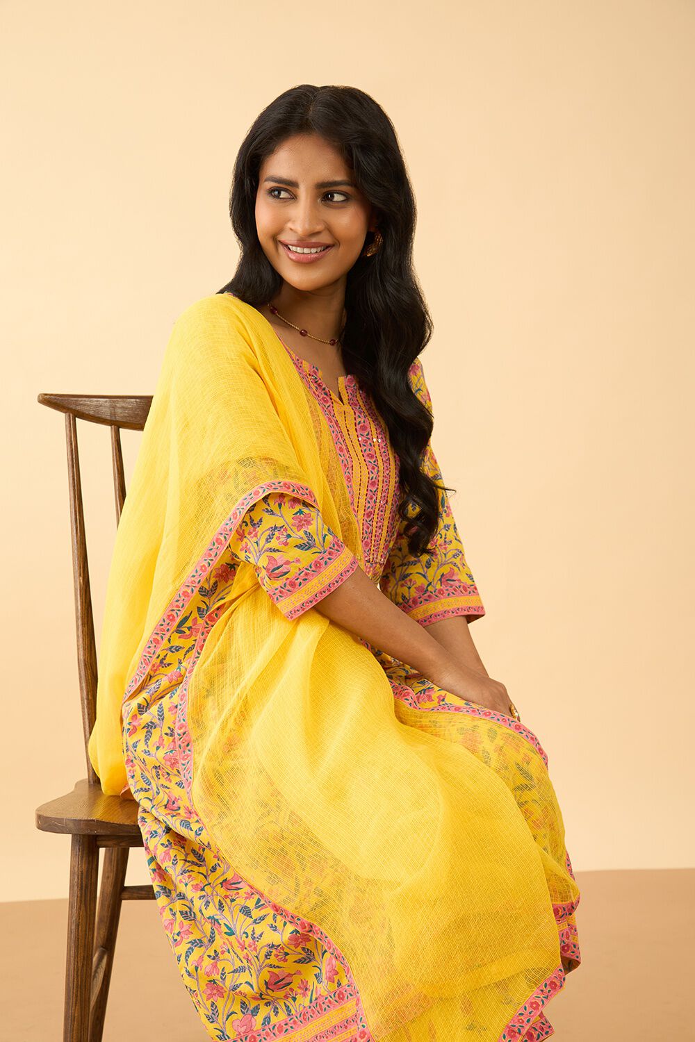 Yellow Screen Printed Pure Cotton Kurta Set image number null