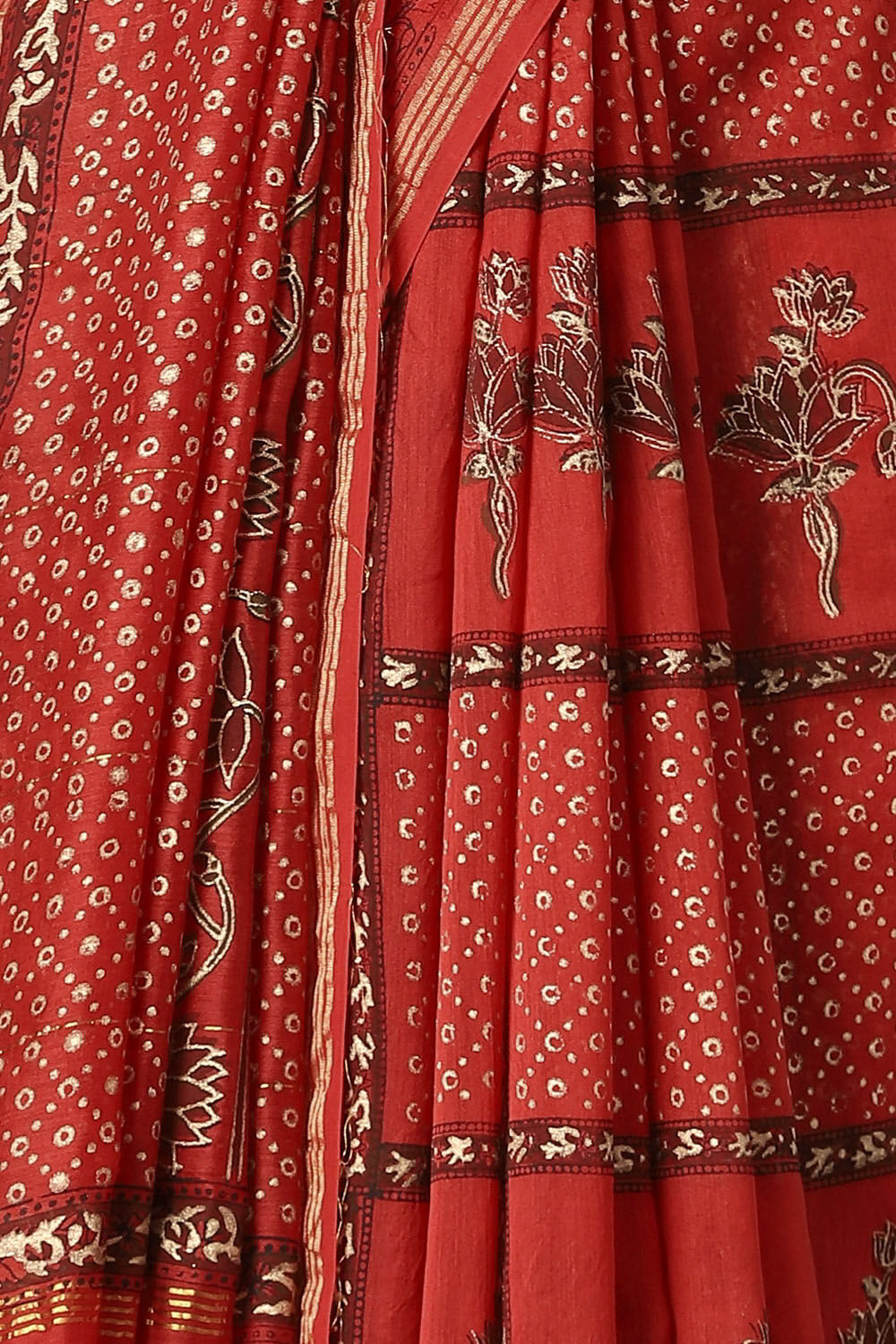 Red Pure Silk Cotton Sanganeri Printed Saree image number null