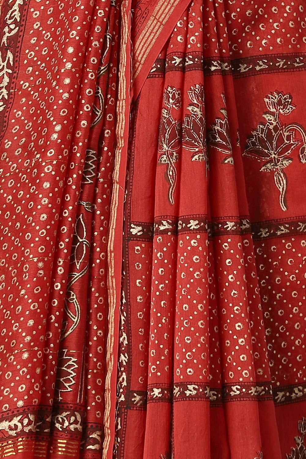 Red Pure Silk Cotton Sanganeri Printed Saree image number null
