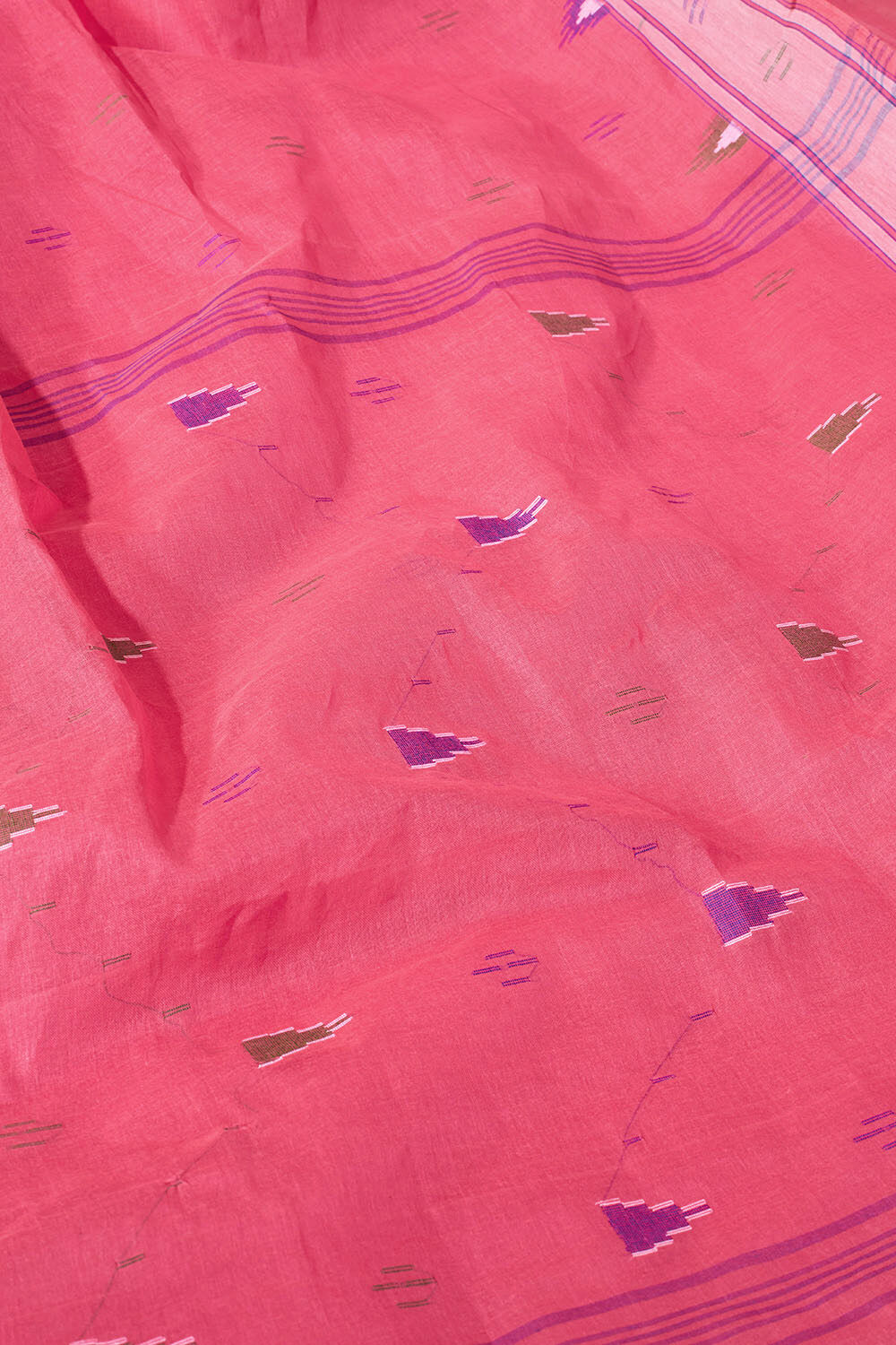 Pink Bengal Pure Cotton Jamdani Saree image number null