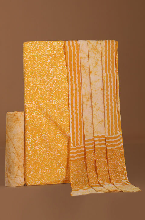 Yellow Pure Cotton Batik Unstitched Suit Set