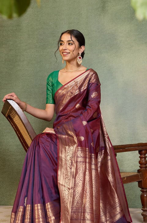Dark Blue Banarasi Inspired Design Silk Viscose Kadwa Saree