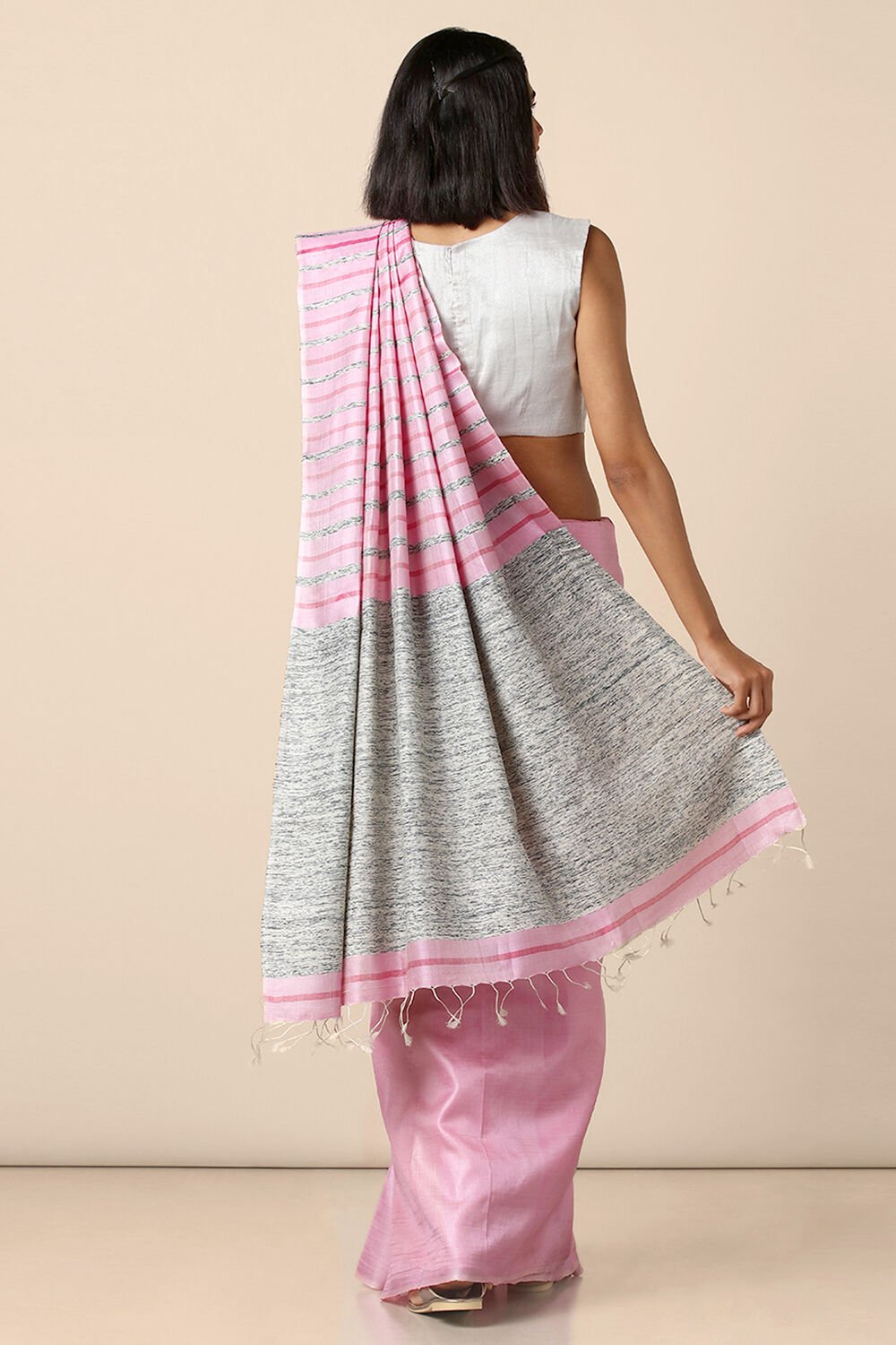 Pink Pure Tussar Silk Woven Saree image number null
