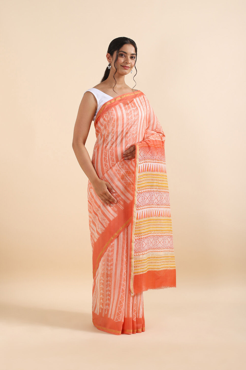Light Orange Pure Silk Cotton Shibori Saree image number null