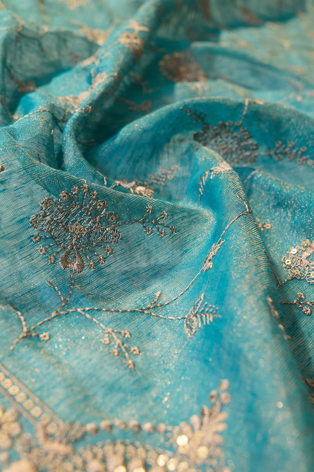 Blue Tissue Lyocell Linen Embroidered Saree image number null
