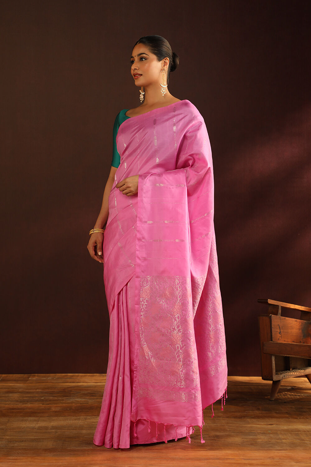 Pink Woven Pure Soft Silk Saree image number null