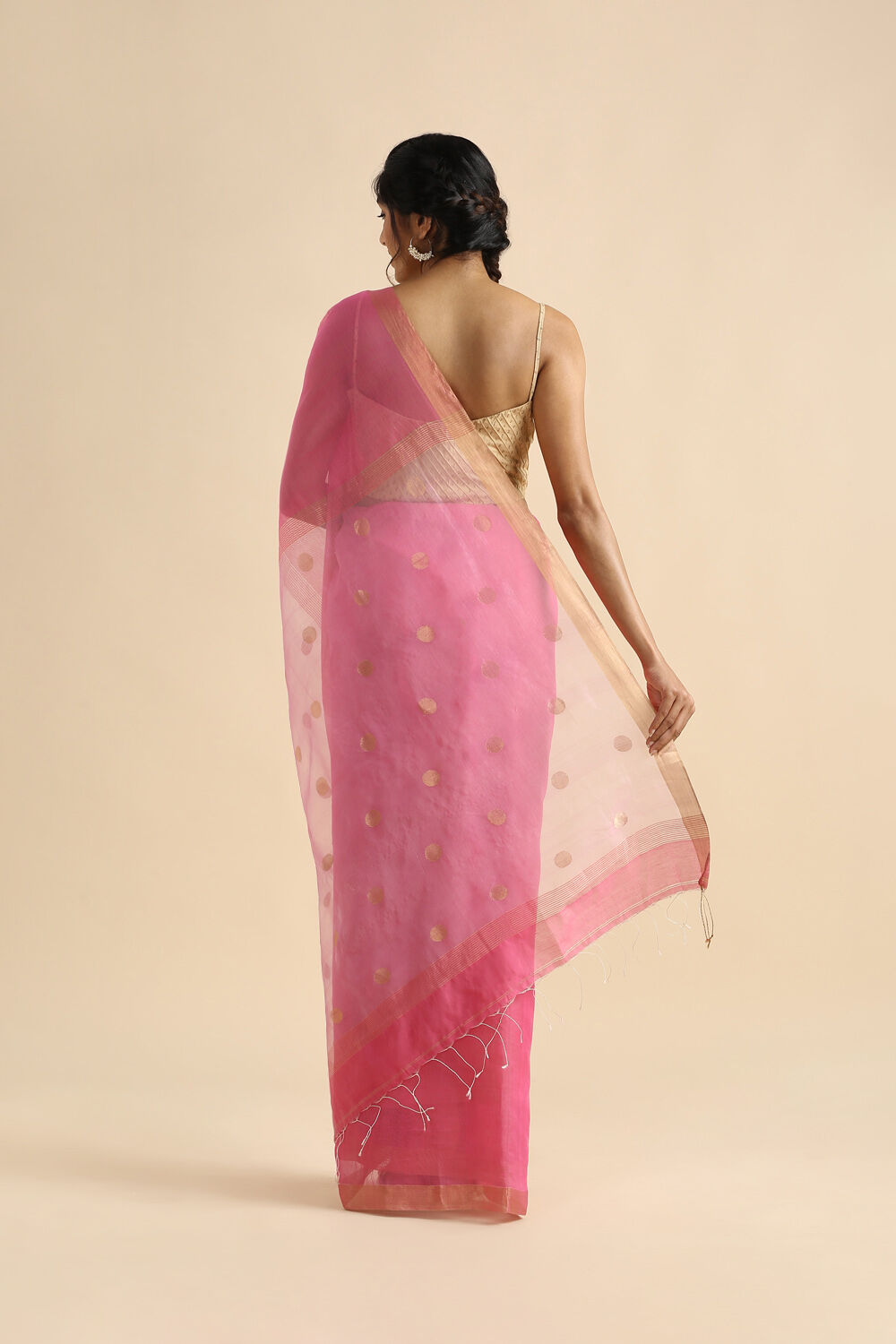 Light Pink Pure Silk Cotton Bengal Saree image number null
