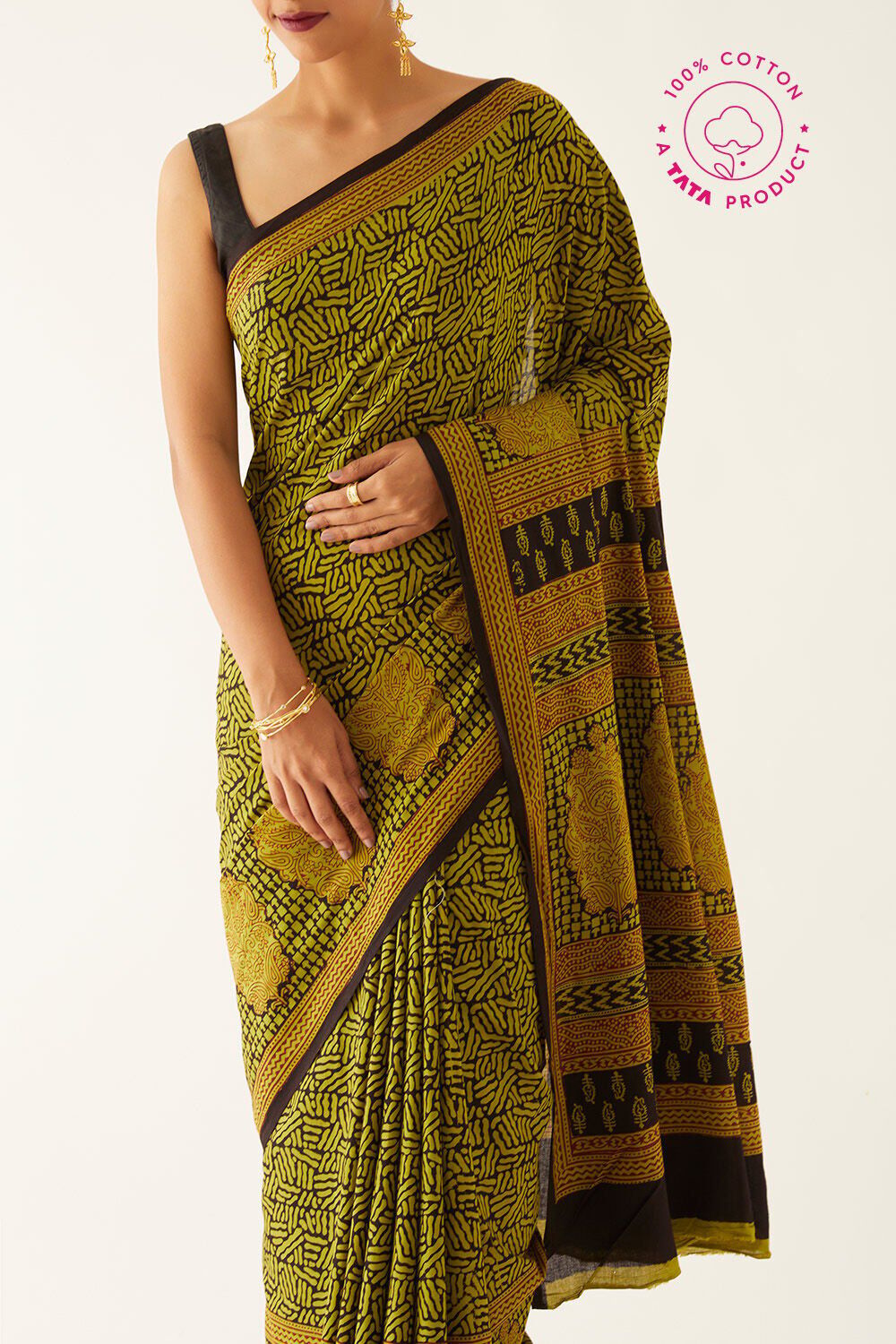 Light Green Pure Cotton Bagh Printed Saree image number null