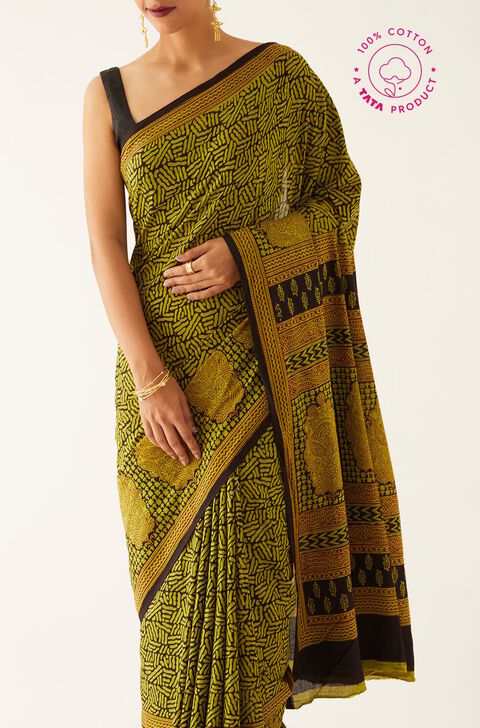 Light Green Pure Cotton Bagh Printed Saree
