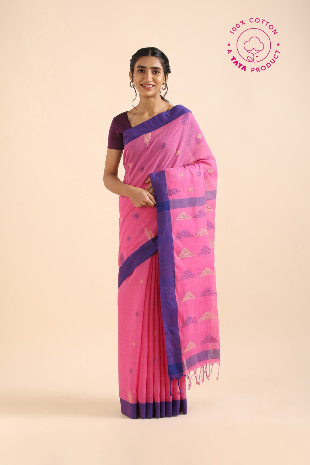 Pink Pure Cotton Jamdani Saree image number null