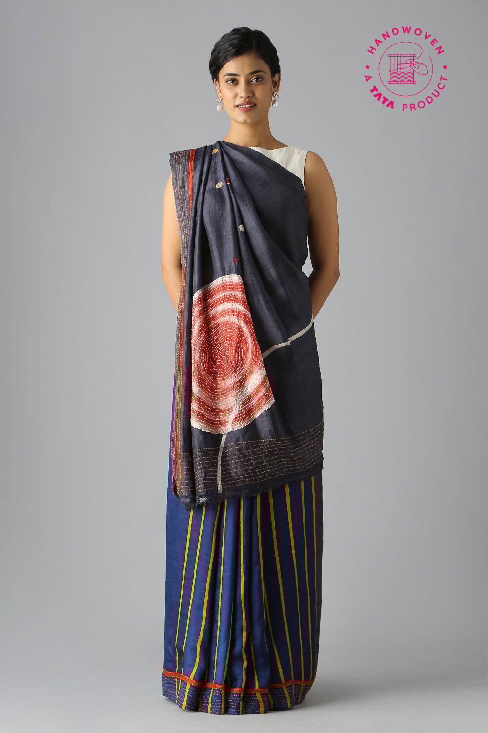 Grey Pure Silk Hand Painted Saree image number null