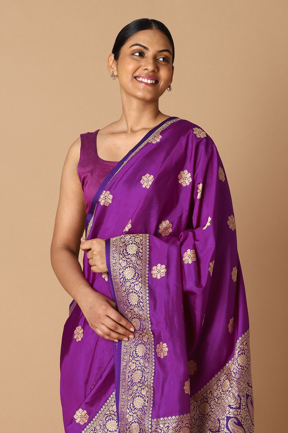 Violet Pure Silk Banarasi Saree image number null
