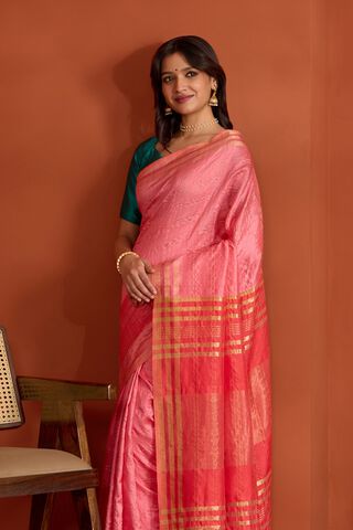 Pink Pure Tussar Silk Bhagalpur Woven Saree image number