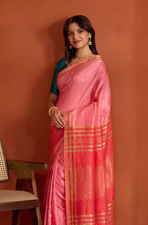 Pink Pure Tussar Silk Bhagalpur Woven Saree