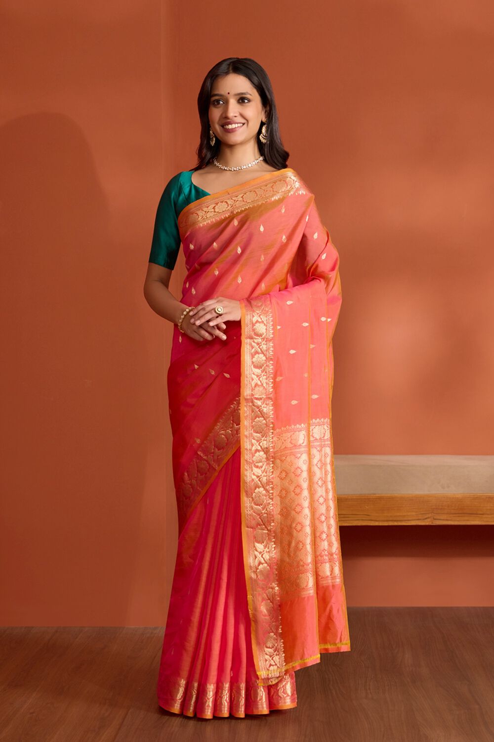Pink Silk Viscose Banaras Cutwork Saree image number null