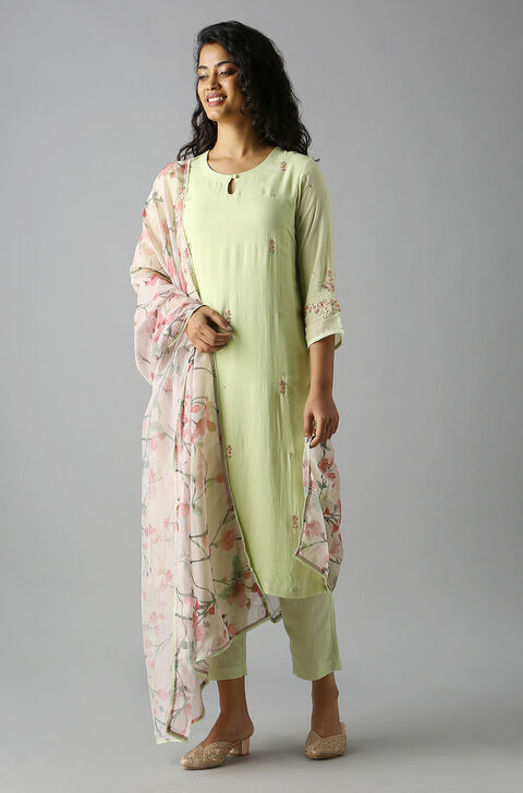 Light Green Embroideed Viscose Kurta Set