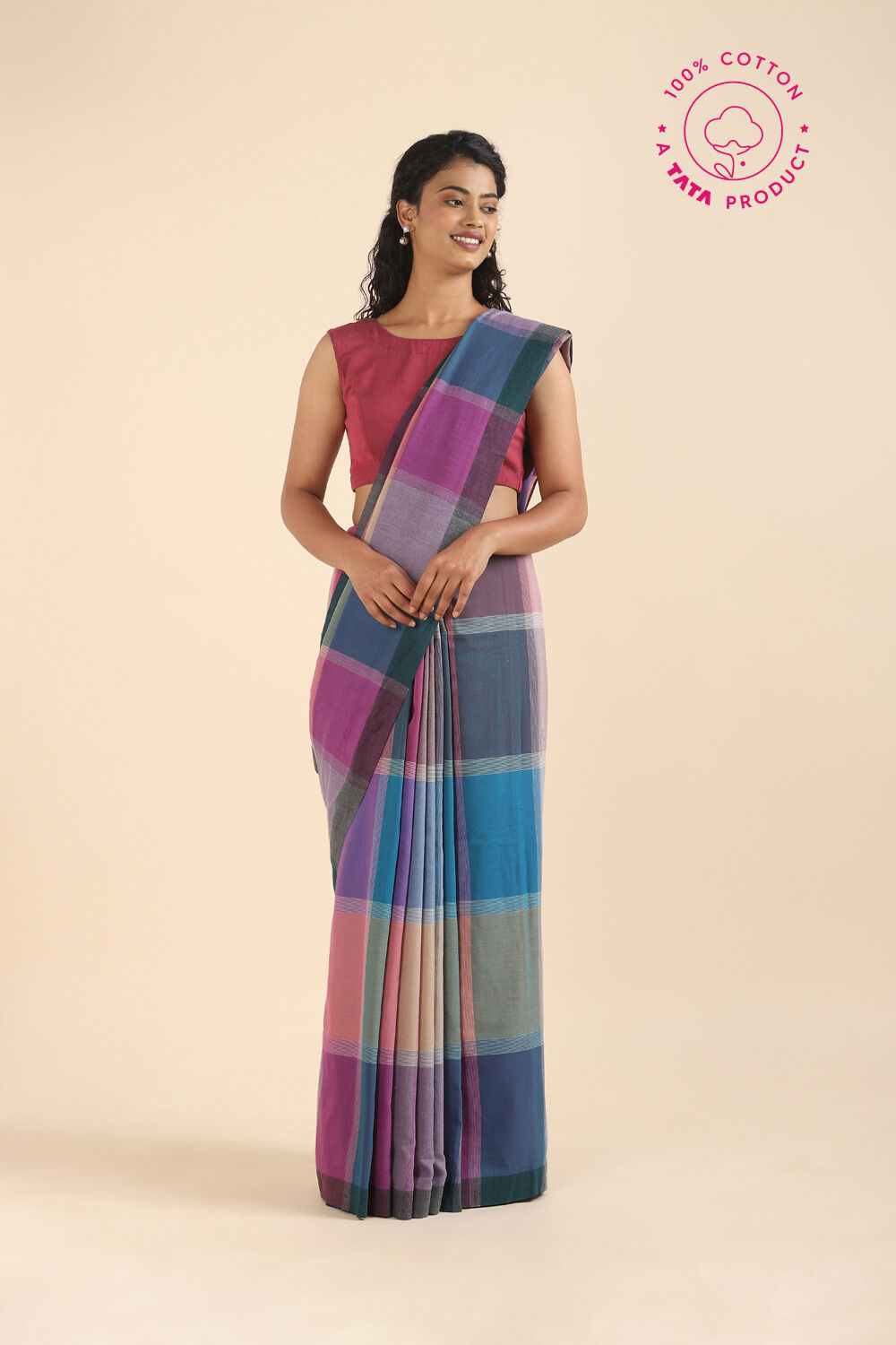 Blue Pure Cotton Bengal Saree image number null