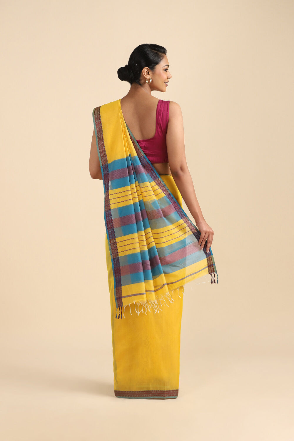 Yellow Pure Silk Cotton Maheswari Saree image number null