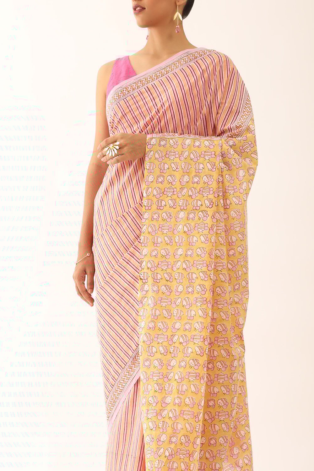 Light Orange Craft Pure Cotton Block Printed Saree image number null