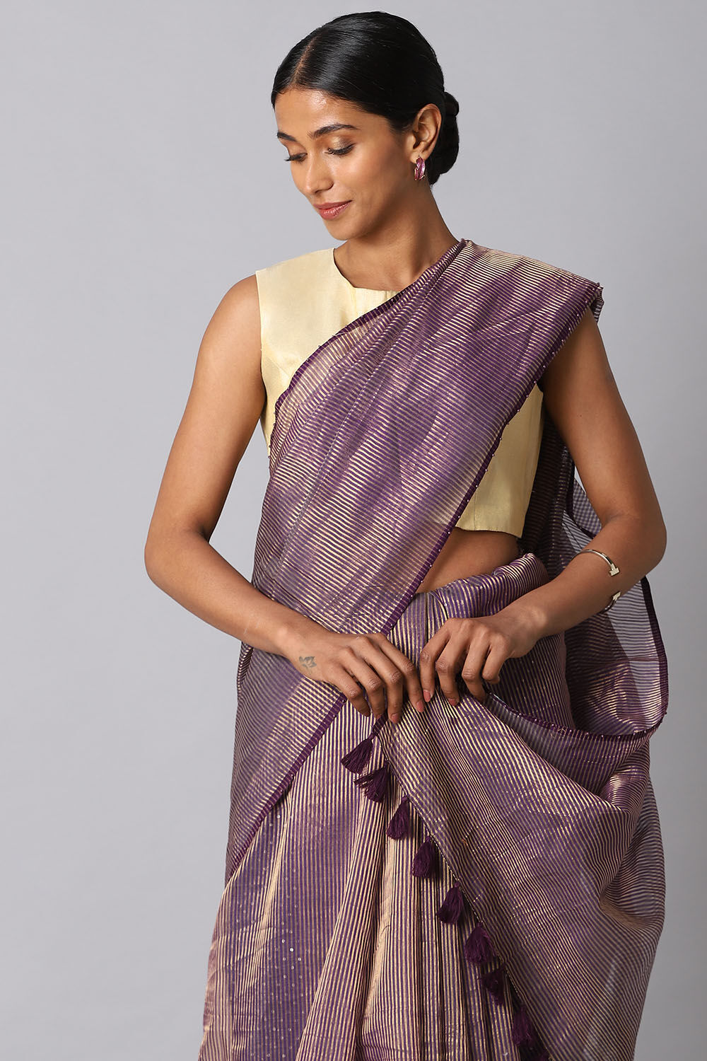 Violet Pure Silk Cotton Embroidered Saree image number null