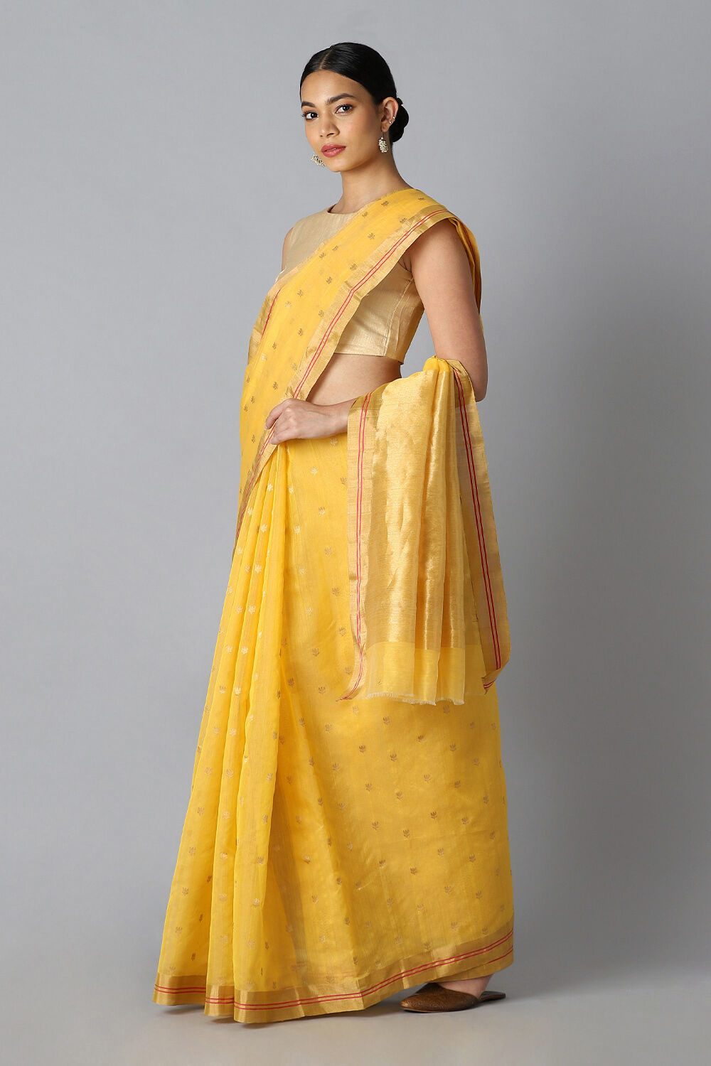 Yellow Pure Silk Cotton Chanderi Saree image number null