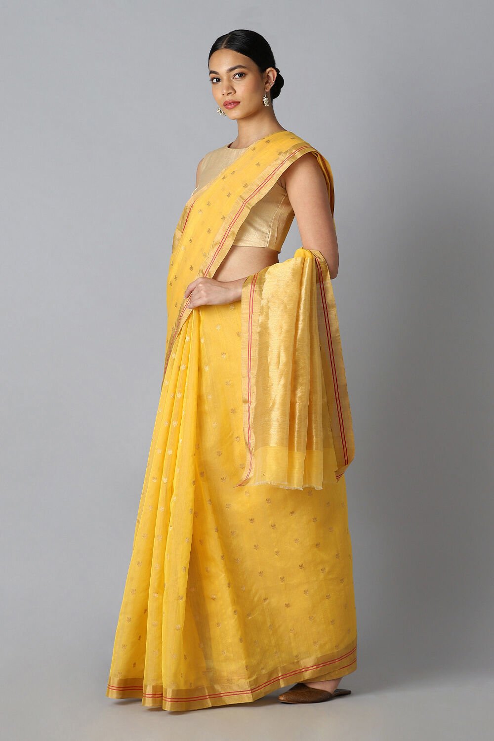Yellow Pure Silk Cotton Chanderi Saree image number null