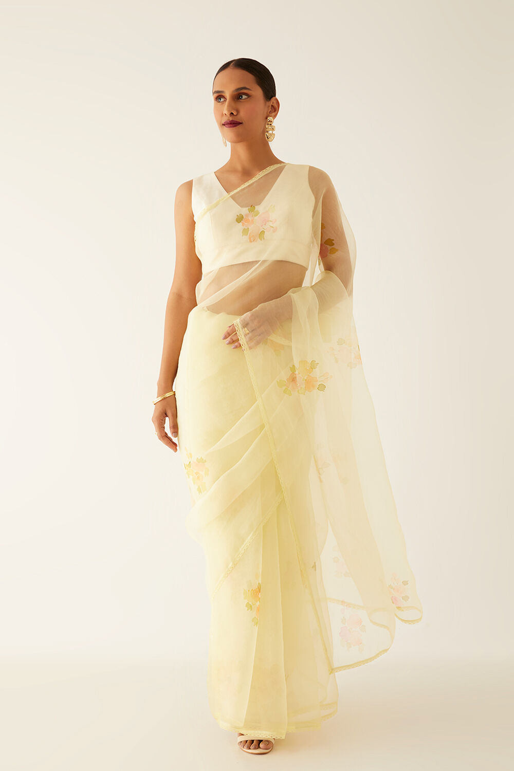 Light Yellow Pure Organza Painted Saree image number null