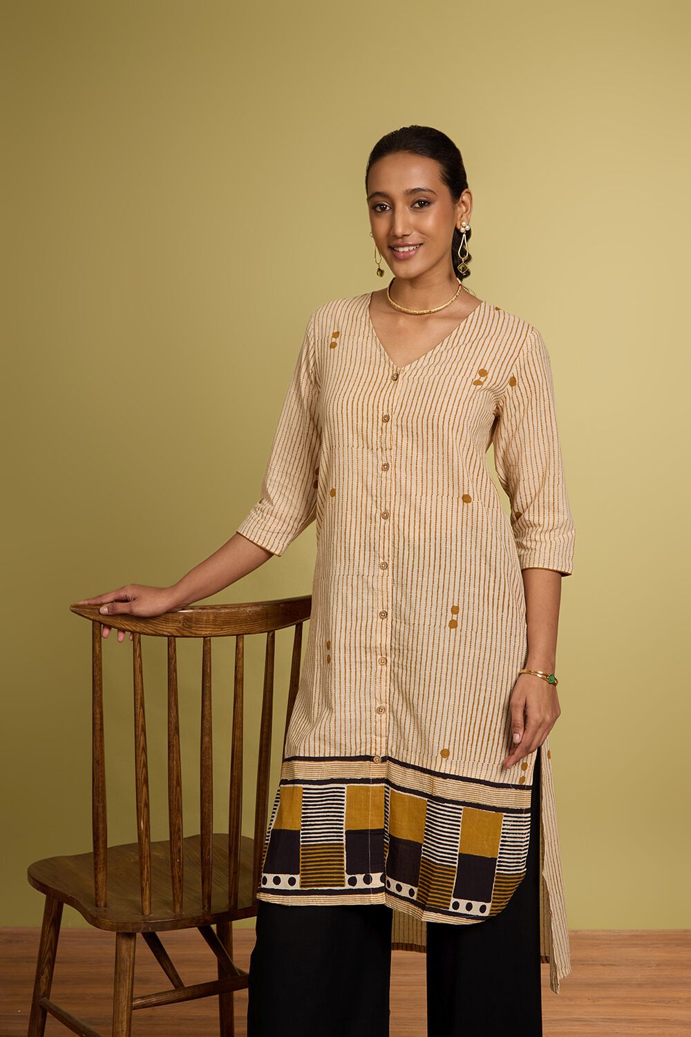 Beige Bagru Block Printed Pure Cotton Kurta image number null