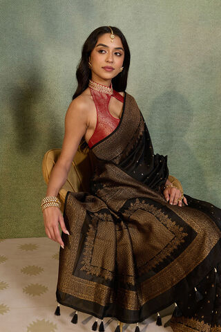 Black Woven Design Pure Viscose Saree image number