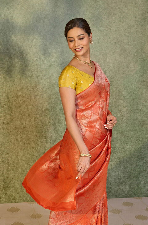 Orange Woven Pure Viscose Saree