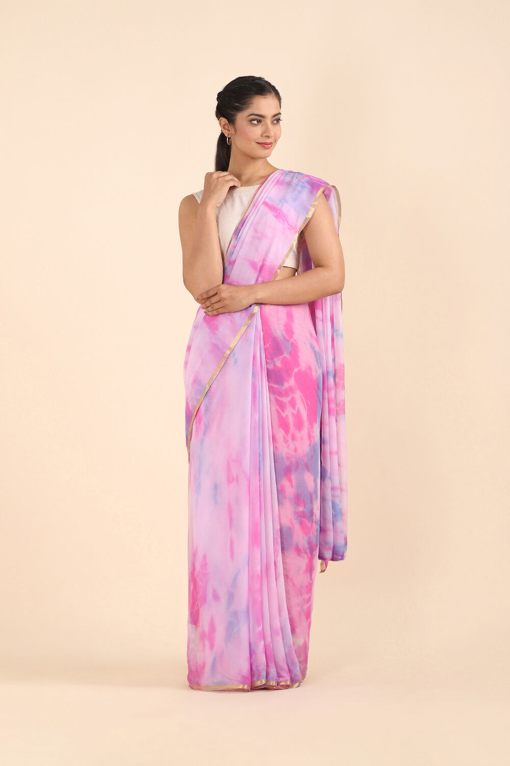 Light Blue Viscose Pure Chiffon Tie and Dye Saree image number null