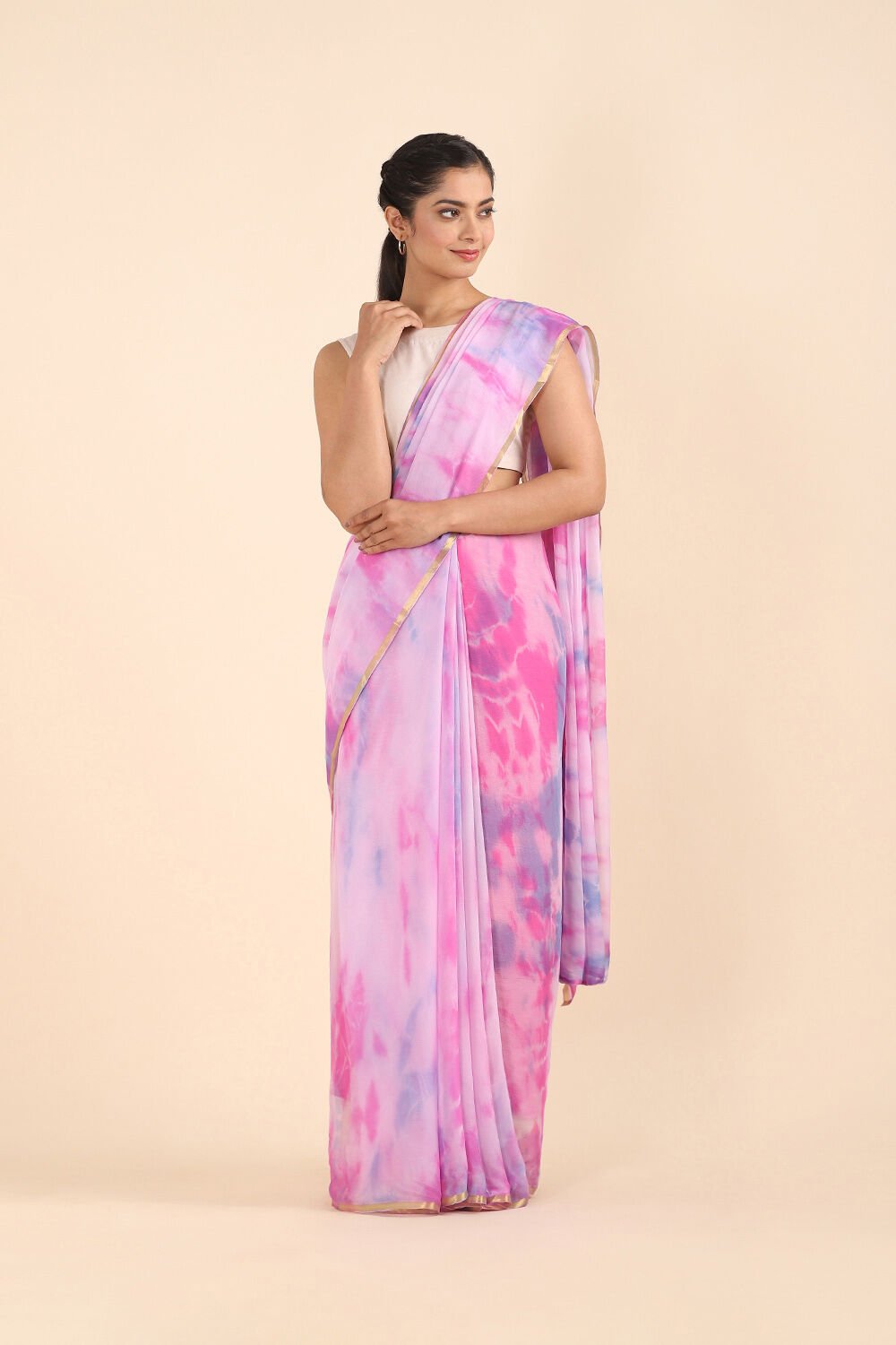 Light Blue Viscose Pure Chiffon Tie and Dye Saree image number null