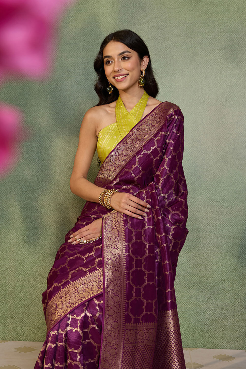 Purple Woven Design Viscose Saree image number null
