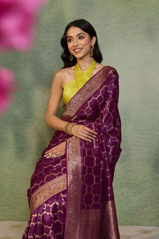 Purple Woven Design Viscose Saree image number