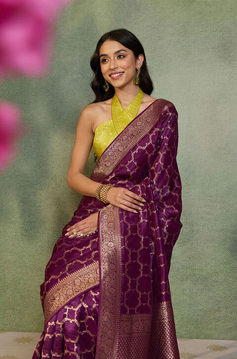 Purple Woven Design Viscose Saree