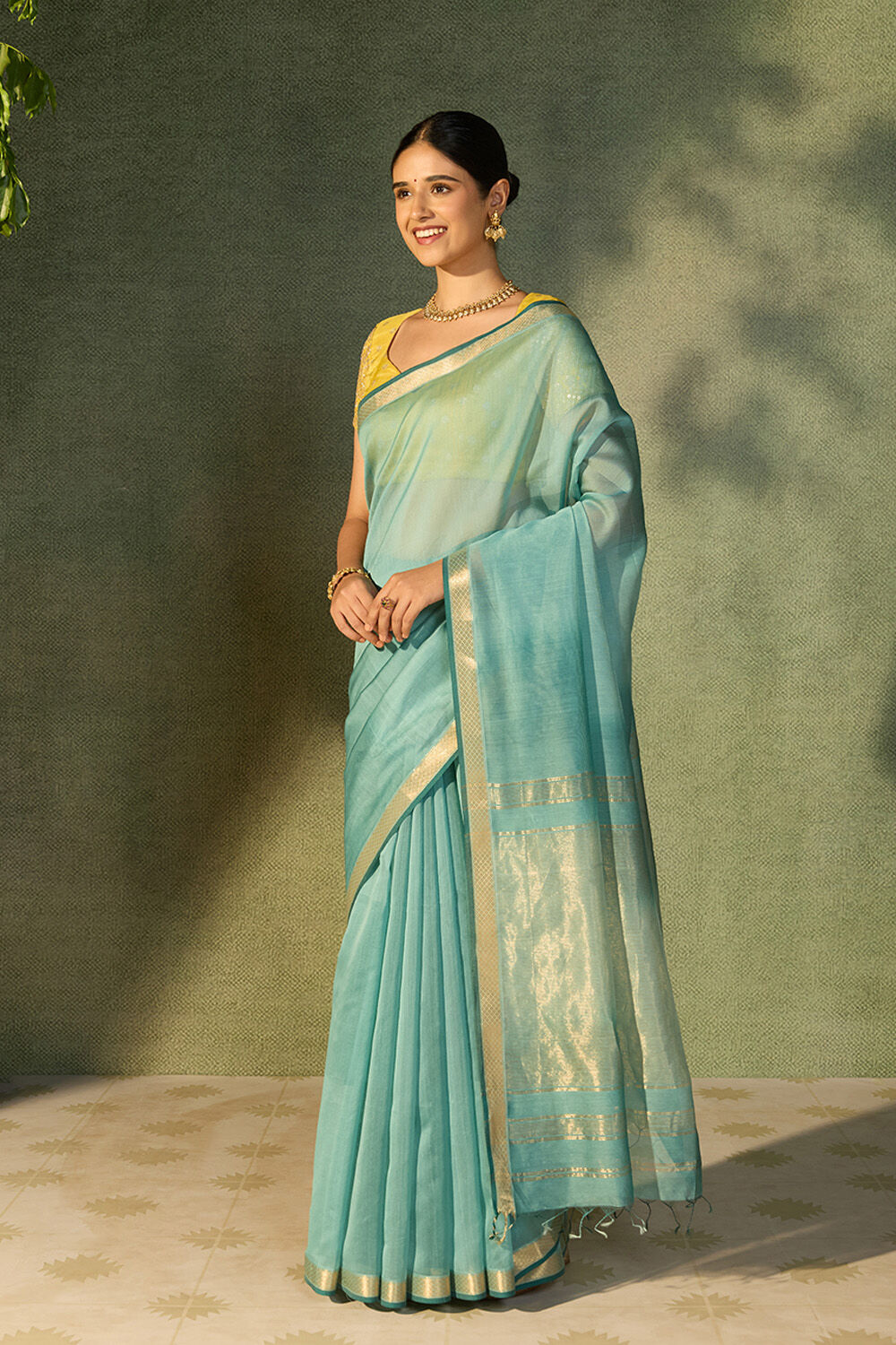 Light Blue Woven Pure Silk Cotton Maheshwari Saree image number null