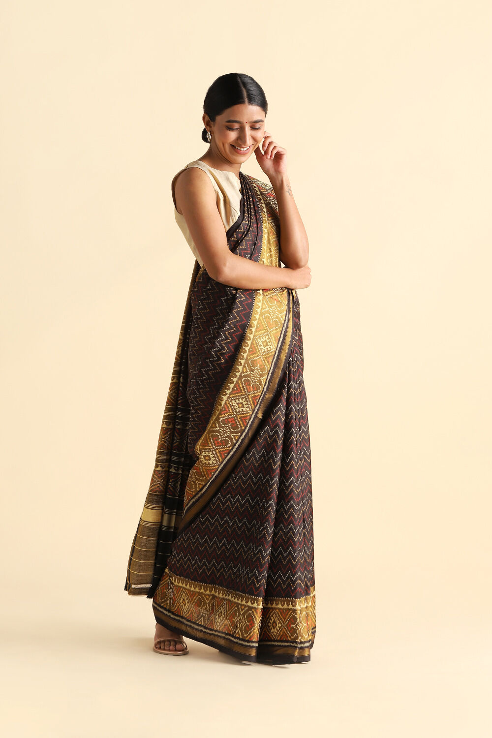 Black Pure Silk Patola Ikat Saree image number null