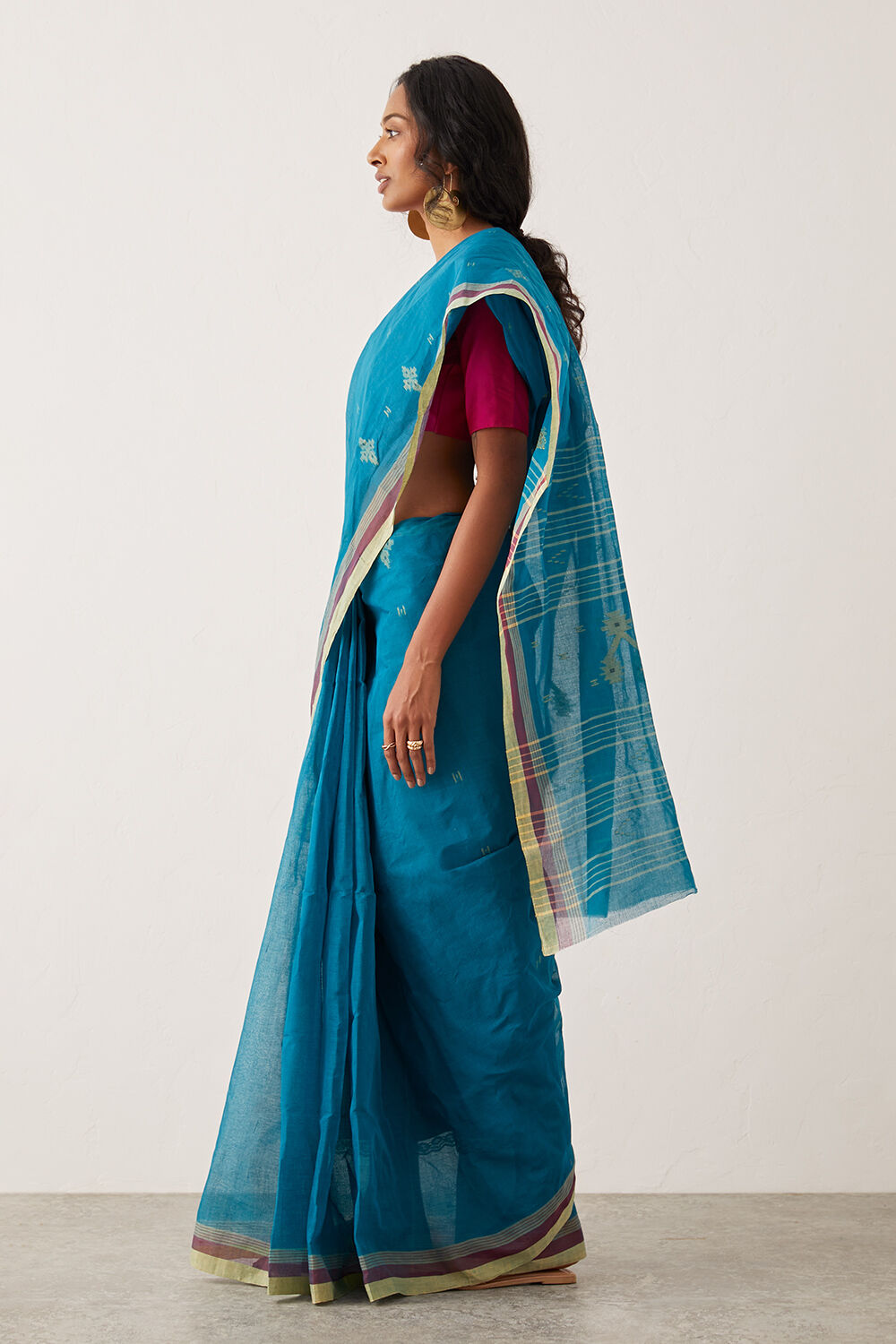 Blue Pure Cotton Bengal Saree image number null