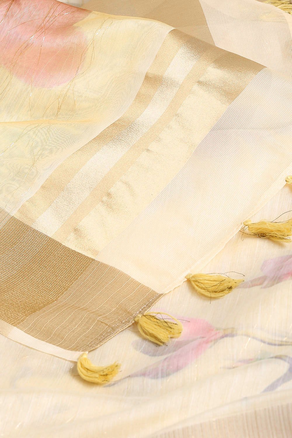 Yellow Pure Embroidered Saree image number null