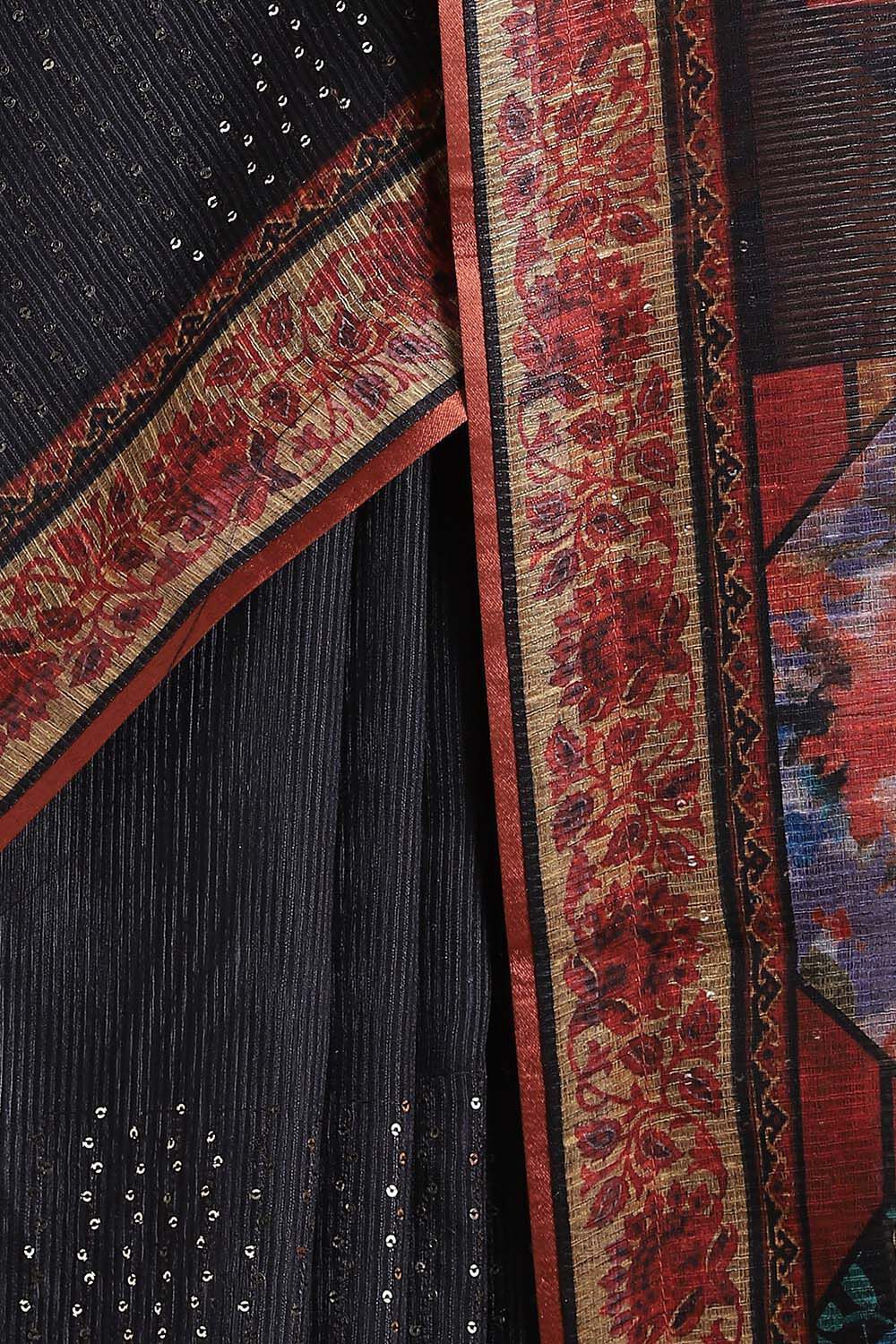 Black Pure Embroidered Saree image number null
