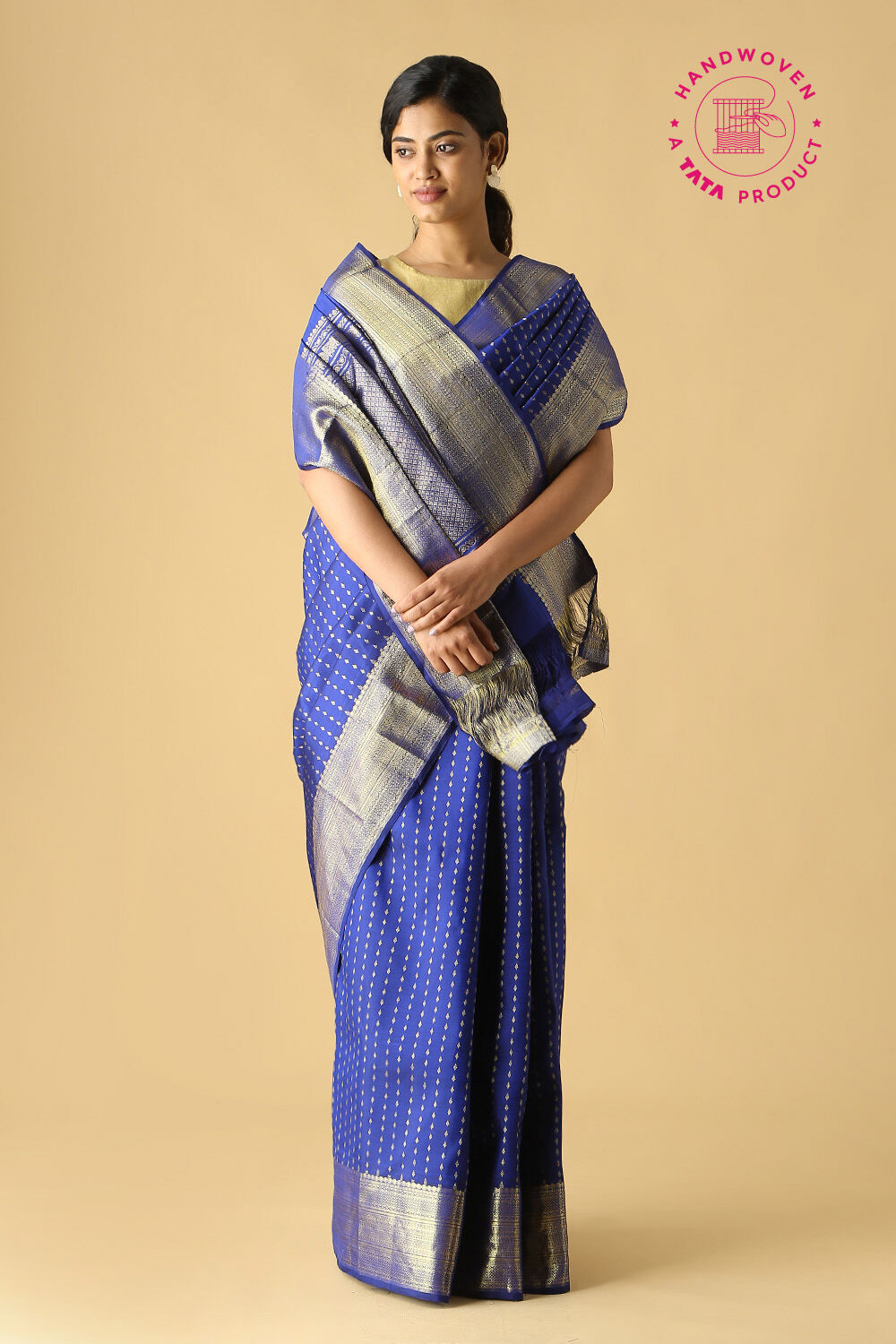 Dark Blue Pure Silk Kanjivaram Saree image number null