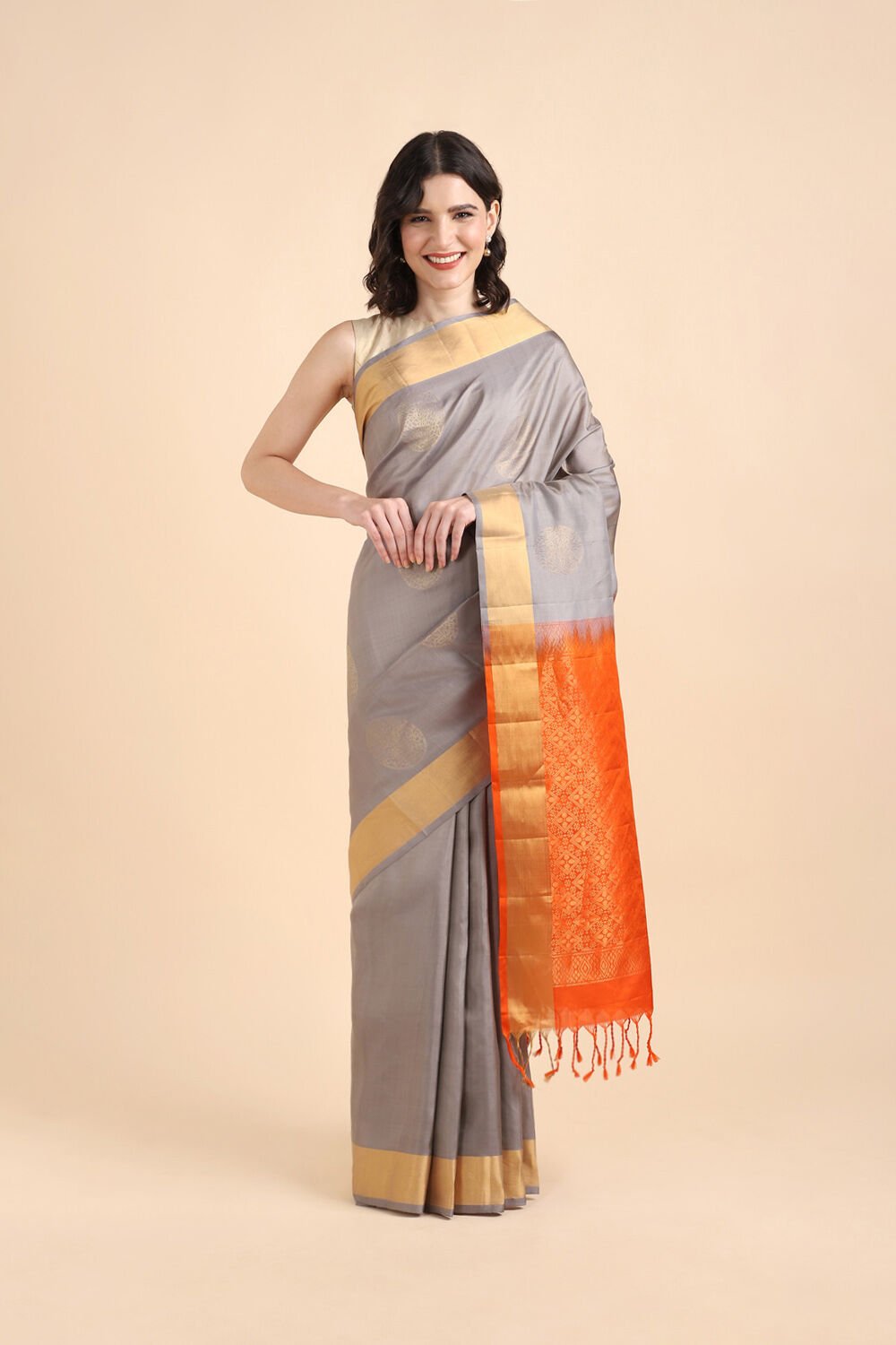 Grey Pure Silk South Saree image number null