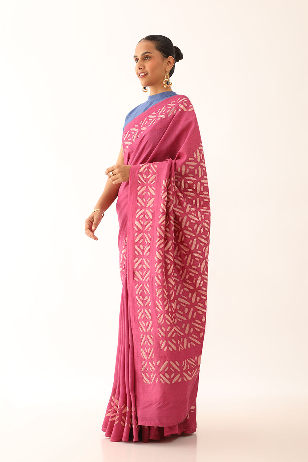 Dark Pink Craft Pure Tussar Silk Applique Saree image number null